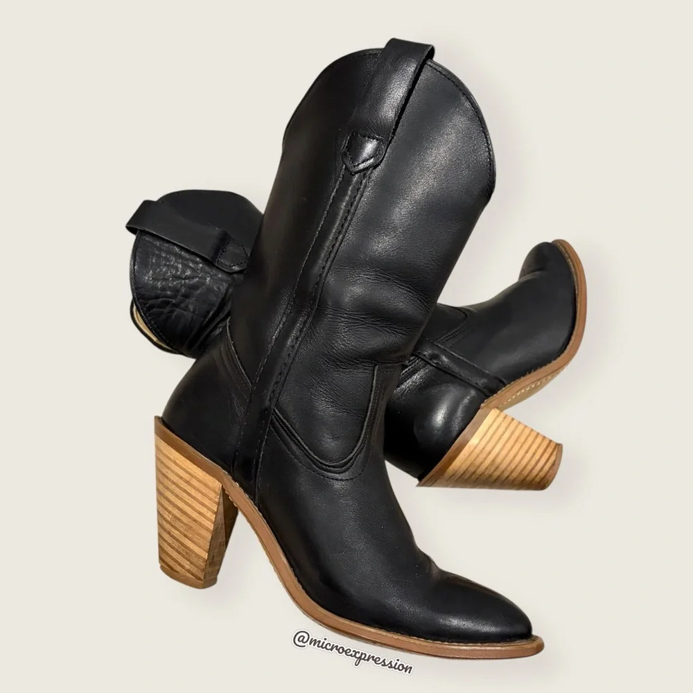 1960’s Frye Vintage Leather Pull On Black Heeled Cowboy Western Festival Bootie